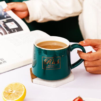 裕行高档创意陶瓷咖啡杯大容量牛奶杯早餐杯水杯 墨绿色马克杯