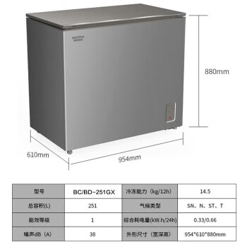 澳柯玛（AUCMA）冰柜家用251升小冷柜 冷藏冷冻单温转换一级能效雪柜 商用速冻保鲜冰箱BC/BD-251GX