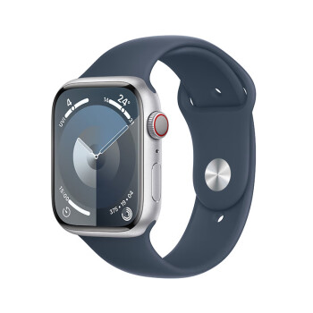 Apple/苹果 Watch Series 9手表GPS+蜂窝款45毫米银色铝金属表壳蓝色运动型表带S/M MRP83CH/A 优惠专享