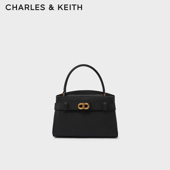 CHARLES&KEITH质感金属扣凯莉包手提包单肩包包女包生日礼物CK2-50270880 Black黑色 S