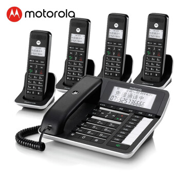 摩托罗拉（Motorola）数字无绳录音电话机 无线座机子母机一拖四 办公家用 通话录音 可扩展子机C7001C（黑色）