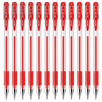 得力6600 0.5mm经典办公子弹头中性笔 水笔签字笔红色12支/盒
