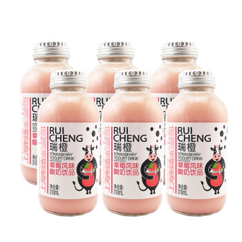 瑞橙水果风味酸奶饮料草莓味黄桃味原味玻璃瓶318ml瓶草莓味318ml6瓶