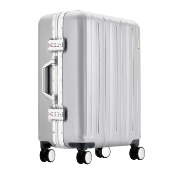 爱华仕行李箱铝框拉杆箱男万向轮旅行箱25英寸大容量女商务密码箱 银色