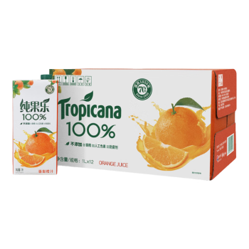 百事可乐 纯果乐 Tropicana 100%果汁饮料 橙汁 1L*12 乐享装 百事出品