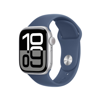 Apple/苹果 Watch Series 10 智能手表GPS+蜂窝款42毫米银色铝金属表壳丹宁色运动型表带S/M MWXJ3CH/B