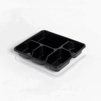 融盒 一次性餐盒加厚分格塑料打包盒学生透明快餐外卖盒 加厚黑色五格（150套）