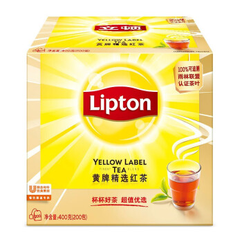 立顿（Lipton）黄牌精选红茶包办公室下午茶袋泡茶包 黄牌精选红茶S200包(400g)