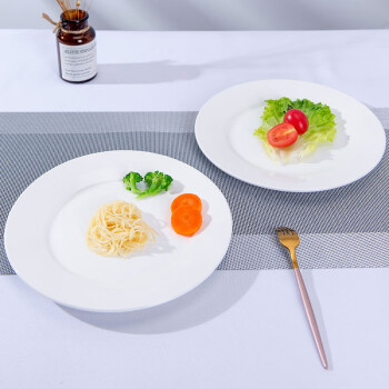 洁雅杰陶瓷餐具 家用白瓷盘子(8英寸)商用西餐盘酒店瓷平盘凉菜盘  6只装