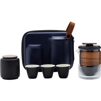 京东京造旅行茶具便携式一壶三杯户外玻璃快客杯茶具套装茶壶茶杯茶叶罐