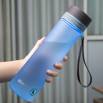 天喜（TIANXI）塑料杯大容量男女学生便携水杯子耐高温防摔健身户外运动水壶随行茶杯 蓝色磨砂1000ml
