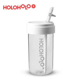 holoholo便携吸管杯 高颜值透明水杯男女成人随行杯Tritan材质杯子咖啡杯礼物礼品  雪山白450ML