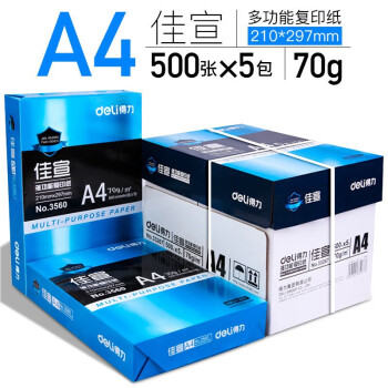 得力（deli）佳宣复印纸33267a4打印纸 a4纸打印白纸70g办公用纸草稿纸绘画纸A4纸经济5包2500张整箱