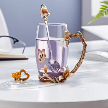 诺诗曼三八女神节礼物送闺蜜老师 高颜值玻璃水杯女士办公室茶杯珐琅杯