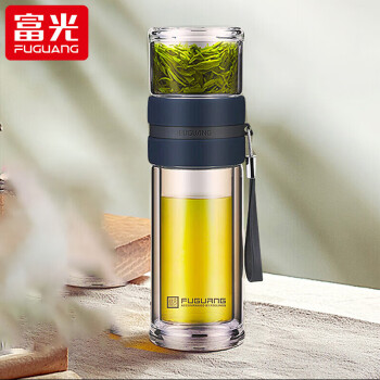 富光 FUGUANG 双层玻璃杯 泡茶师系列 双层透明玻璃水杯 茶水分离杯 带滤网 240ml 深蓝色 G1609-SH-240