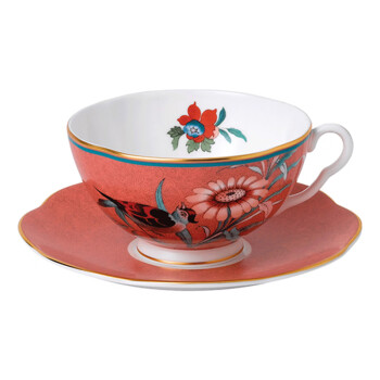 WEDGWOOD威基伍德 嫣红牡丹珊瑚色杯碟组 骨瓷茶具咖啡具礼盒一杯一碟