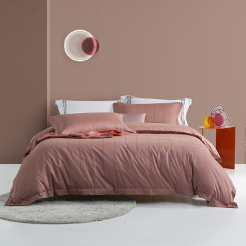 LOVO罗莱生活旗下品牌 四件套纯棉60支高支贡缎床单被罩被套五 洛芮（粉色） 1.8米床(被套220*240)