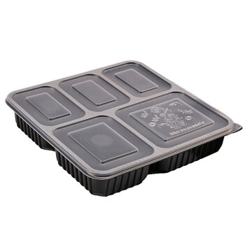 古月天呈餐盒分格高档饭盒便当盒商用团餐环保塑料餐具1500ml黑色200套