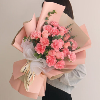 爱在此刻鲜花康乃馨玫瑰花束送妈妈长辈生日礼物祝福全国同城送花上门\t