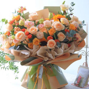 鲜花同城配送香槟玫瑰向日葵花束生日礼物送女友老婆北京