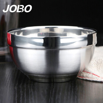 巨博（JOBO）商用304不锈钢碗12cm砂光米饭碗双层加厚隔热汤碗10个起售