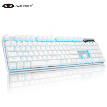 MageGee 机械风暴 有线机械键盘 lol吃鸡游戏键盘 104键电竞键盘 台式笔记本电脑键盘 白色蓝光青轴