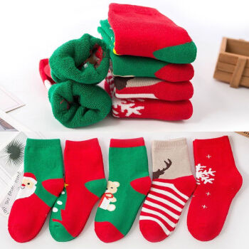 袜子男童棉袜秋冬季加厚加绒保暖中筒大童堆堆宝宝女童长筒袜毛圈圣诞