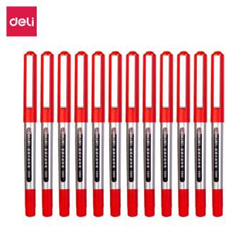 得力(deli) 0.5mm 直液式走珠签字笔 学生考试中性笔  红色 12支/盒 S656
