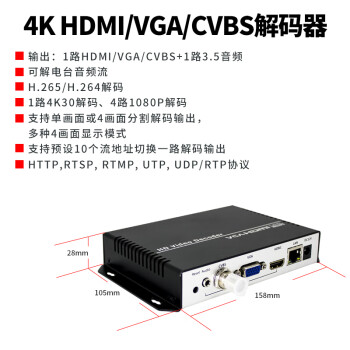同三维4K高清网络视频解码器HDMI/VGA/CVBS流媒体网络监控摄像头网络IP流转高清音视频信号