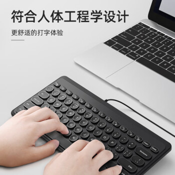 航世（BOW）K-610U 有线键盘  复古圆帽键盘 家用办公笔记本台式便携USB小键盘 黑色