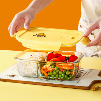 希乐扣小黄鸭联名玻璃饭盒微波炉加热专用碗保鲜盒学生食品级分隔便当盒