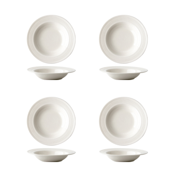 几物森林 草帽盘家用沙拉盘8.5英寸螺纹陶瓷汤盘西餐意面盘子 4只装
