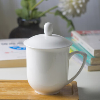 裕樽（YUZUN） 茶杯 办公杯陶瓷杯会议杯盖杯 酒店商务办公待客纯白泡茶杯带盖