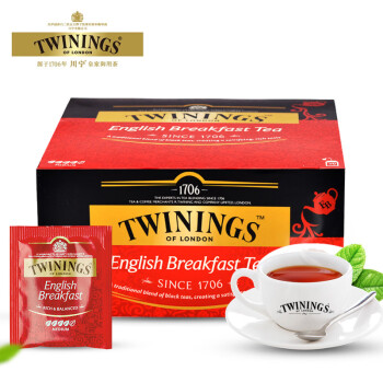 英国川宁(TWININGS)  经典英式早餐红茶  进口茶叶 袋泡茶包50片*2g*100g 奶茶茶包