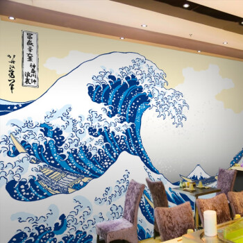 料理寿司壁纸餐厅日式和风浮世绘墙纸榻榻米神奈川冲浪里壁画 整张