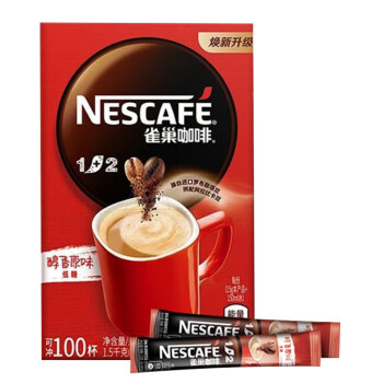 雀巢 速溶咖啡 1+2原味咖啡15g*100条盒装 微研磨 三合一即溶咖啡
