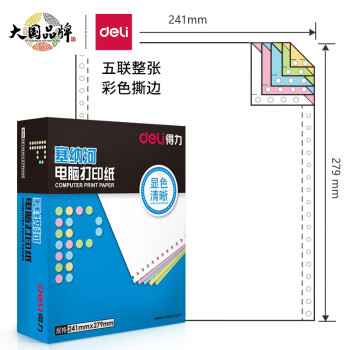 得力(deli) 五联一等分1000页/包 2包装 针式电脑打印纸 彩色撕边 塞纳河系列N241-5