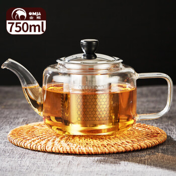 金熊 玻璃茶壶750ml 高硼硅玻璃茶壶 304不锈钢过滤内胆泡茶器易清洁茶具JT512-1
