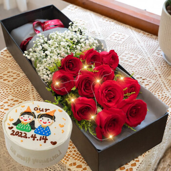 爱在此刻鲜花速递生日蛋糕组合表白礼送老婆女友红玫瑰全国同城配送