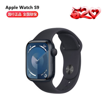 Apple Watch Series 9苹果智能手表GPS款45毫米午夜色运动表带M/L 智能手表 电话手表 健康手表 S9 