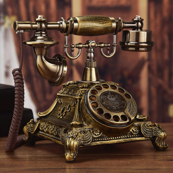 慕予臻 欧式复古电话机家用仿古座机固定电话客厅座机摆件无线插卡机 插线款：复古转盘双铃版-古铜色