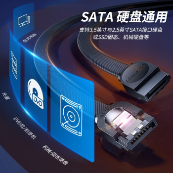 绿联（UGREEN） 高速SATA3.0硬盘数据连接线 外接固态机械硬盘数据连接线 光驱串口线电源双通道转换线 弯头0.5米