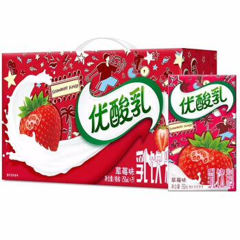 伊利优酸乳草莓味250ml*24盒/箱 乳饮料早餐伴侣礼盒装