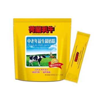荷兰乳牛 进口奶源 中老年益生菌奶粉400g袋装（25g*16)精装版 不含蔗糖