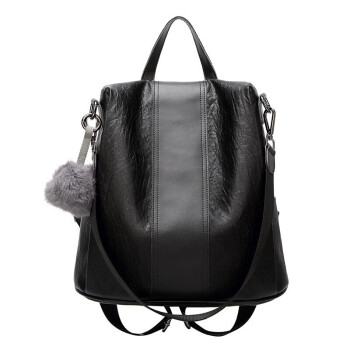 POPCK双肩包女新款韩版潮牌百搭休闲时尚软皮旅行包书包背包女 气质黑色