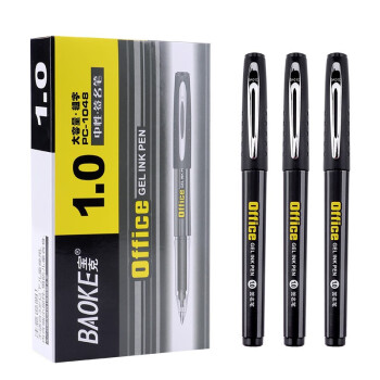 宝克 BAOKE PC1048 1.0mm加粗商务办公签字笔顺滑练字大容量硬笔书法用签名笔黑色水笔12支盒装