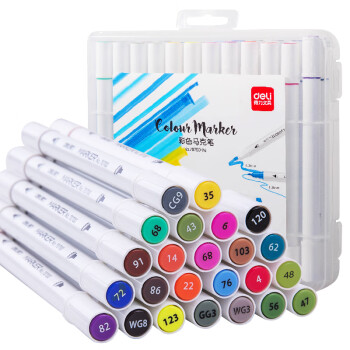 得力24色儿童彩色双头马克笔70700-24 学生水彩笔双头绘画彩笔手绘漫画笔设计绘画记号笔