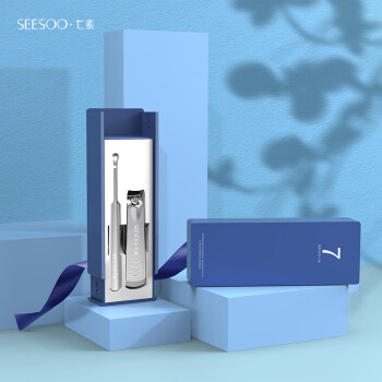 七素（Seesoo）德国炫彩Mini 2件套（指甲刀+耳挖）指甲剪套装 Q1A377258 天空蓝