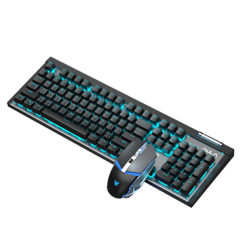 狼蛛（AULA）T610无线键鼠套装 机械手感键盘鼠标 可充电 游戏背光键盘 笔记本电脑键盘 黑色冰蓝光