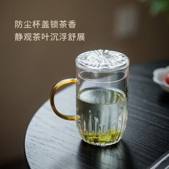 忆壶茶（YIHUTEA）绿茶杯大容量透明耐高温泡茶带把茶杯玻璃菊花泡茶茶具